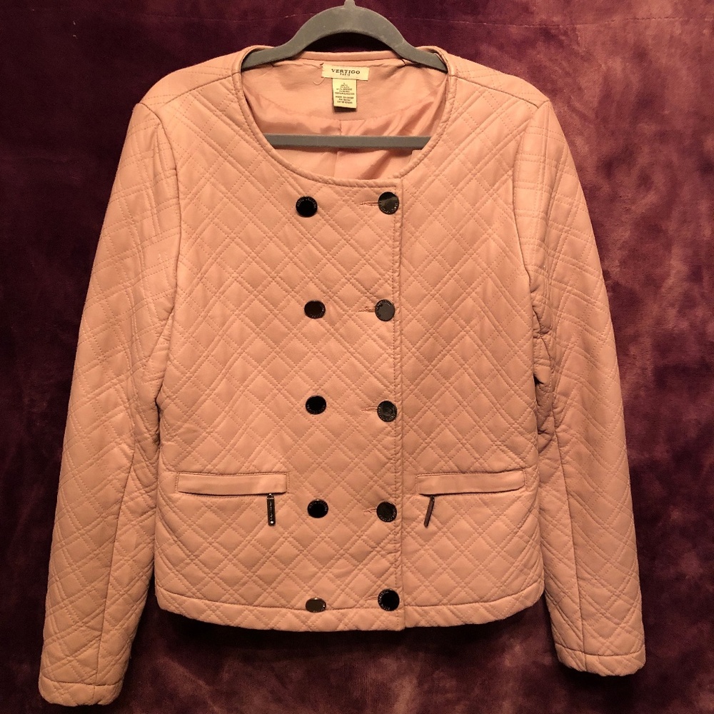 Vertigo Paris Blush Faux Leather Double Breasted Jacket, Size L